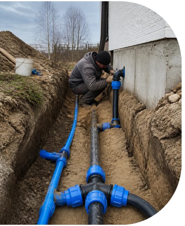 Монтаж наружного водопровода на участке под ключ в Туймазы